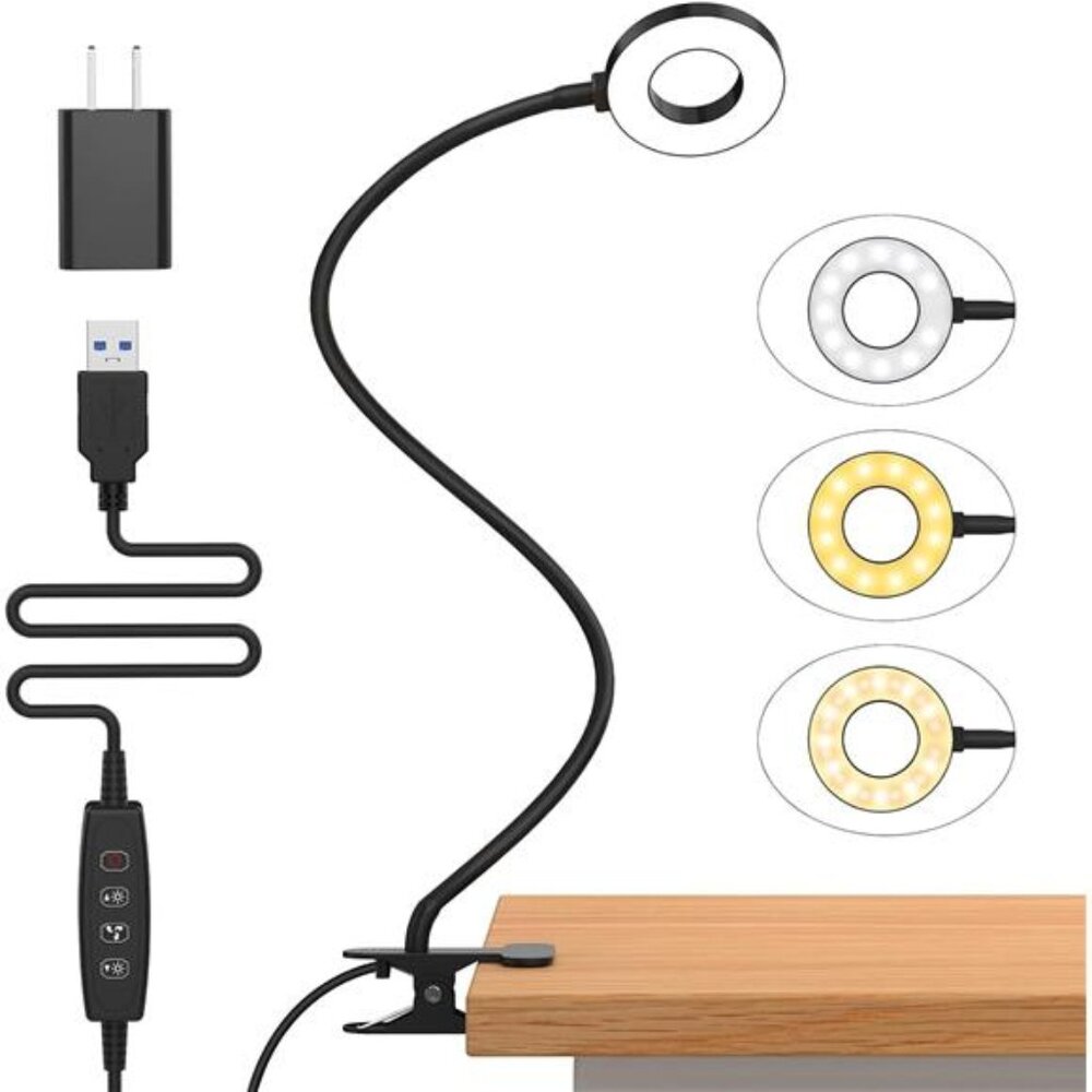 Desk Lamp, LED Reading Light with Clamp, 3 Color Modes & 10 Brightness Gooseneck